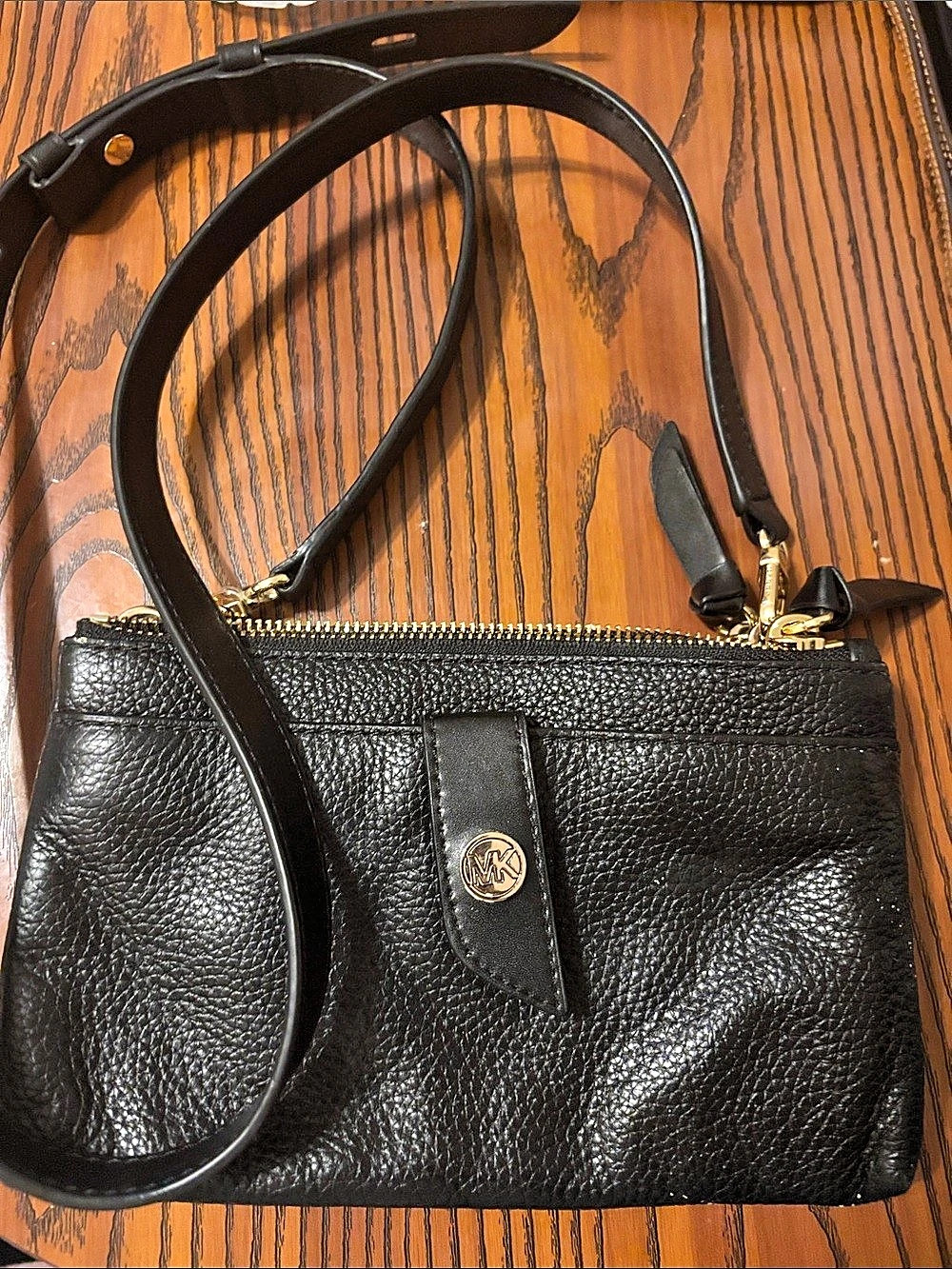 Michael Kors Trisha Medium Pebbled Leather Crossbody Bag Black Pebbled Leather
